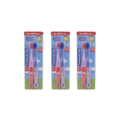 My Teeth Time Peppa Pig Toothbrush Duo, Dental Care, for Kids Aged 4-6 Years, Twin Pack, Soft Toothbrush, Peppa and George Design, Multicoloured, 1 x Duo Pack
