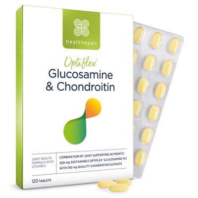 Healthspan Glucosamine & Chondroitin (120 Tablets, 500mg Glucosamine & 100mg Chondroitin) | Joint Health | Building Blocks of Joint Cartilage | 20mg Vitamin C | Sustainably Sourced