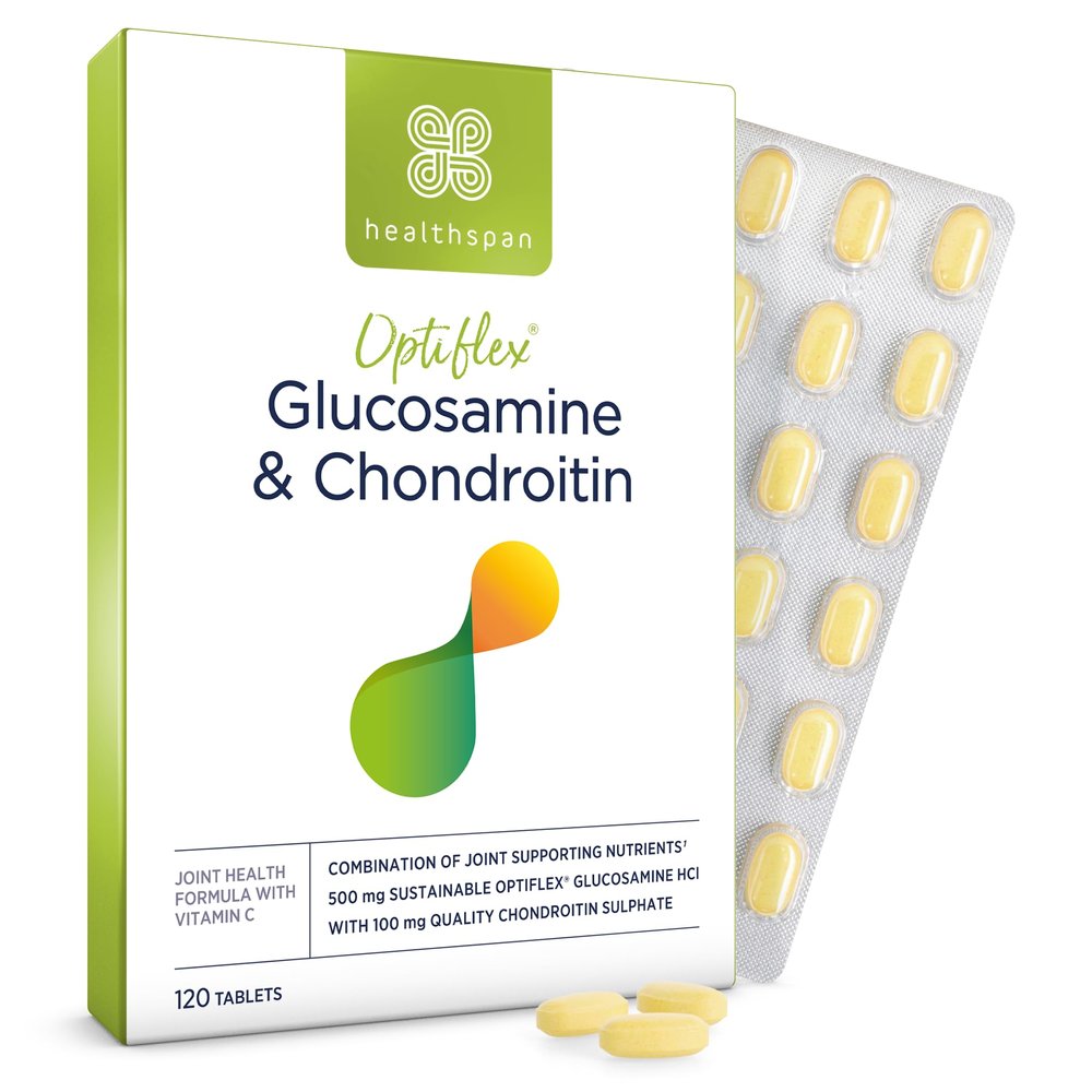 Healthspan Glucosamine & Chondroitin (120 Tablets, 500mg Glucosamine & 100mg Chondroitin) | Joint Health | Building Blocks of Joint Cartilage | 20mg Vitamin C | Sustainably Sourced