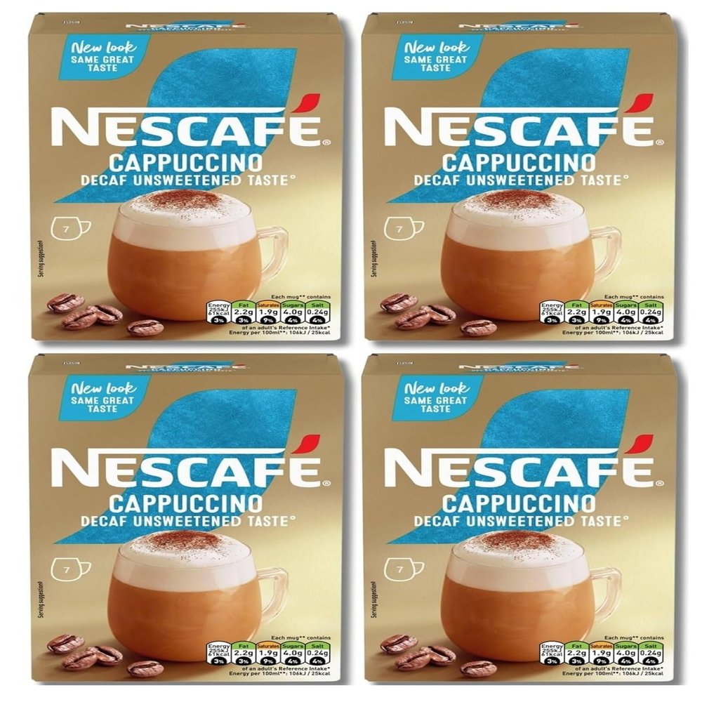 4 X NESCAFE light roast Gold Mix Coffee Boxes Fresh Stock (Cappuccino Unsweetened Decaf), 32 count