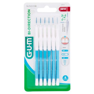 GUM Interdental Toothbrush, 0.9mm, Azure, Soft, Not Powered, 6 count