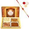 Ghasitaram Gifts Rakhi Gifts for Brothers Rakhi Sweets - Big Box of Soan Papdi, Milk Cake, Methi Mathi and SOYA Sev with Pearl Beads Rakhi view 1