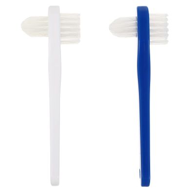 SUPVOX 2PCS False Two-Side t-Shape Denture Toothbrush (White+Blue)