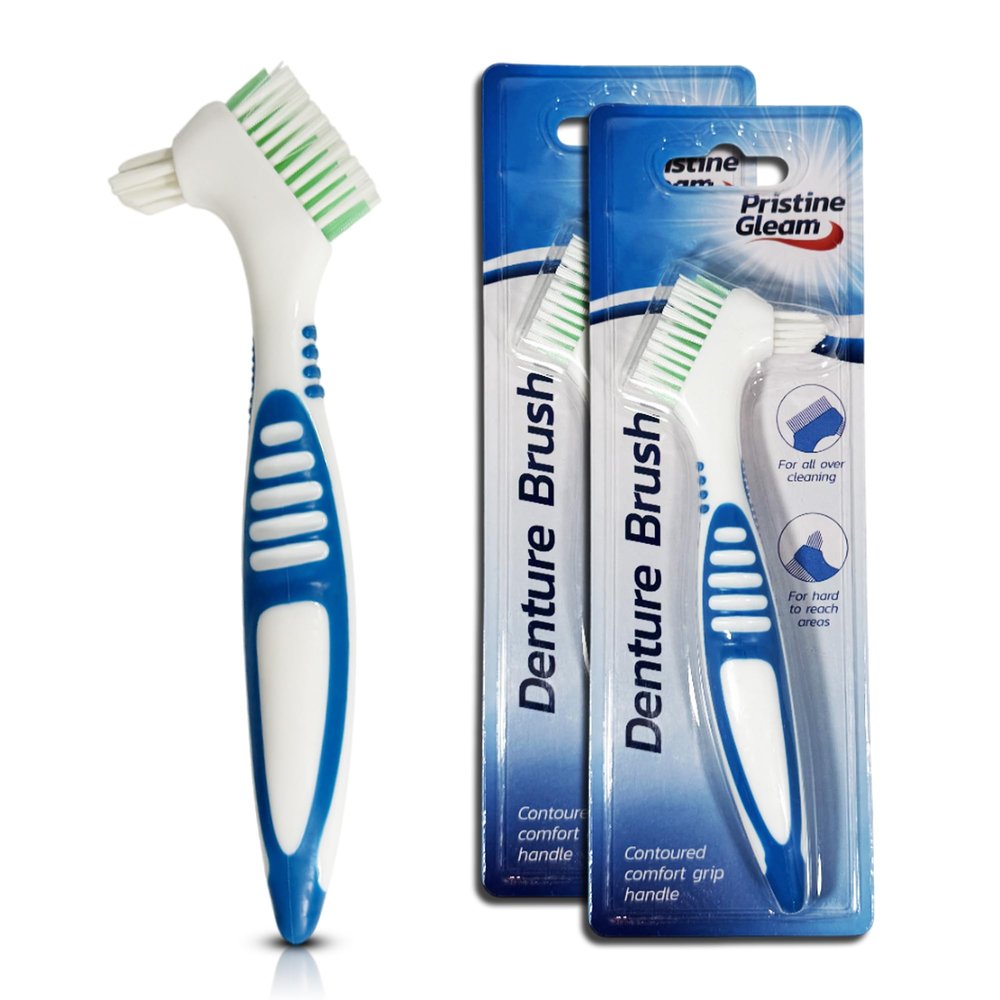 2-Pack Denture Toothbrushes for Cleaning & Care Soft Bristles, Ergonomic Handle, Ideal for Dentures & Partials