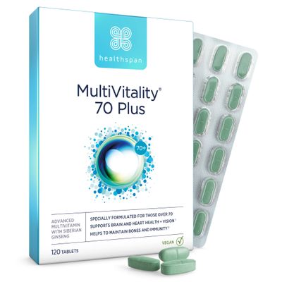 Healthspan Multivitamin 70 Plus | (120 Tablets) | Vitamin C & Vitamin D3 | Brain, Heart, Bone & Immunity Health | Ginseng, Bioflavonoids & Acetyl L-carnitine | Vegan