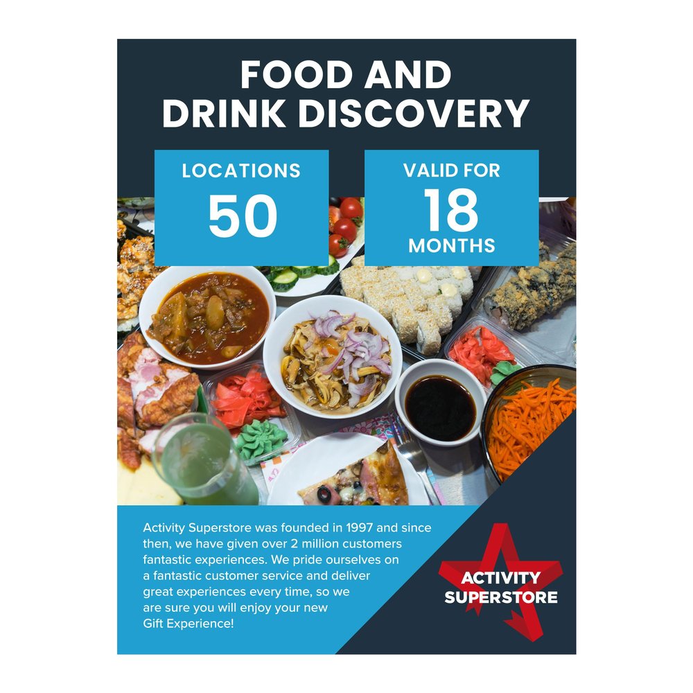 Activity Superstore Food & Drink Discovery Gift Experience Voucher, Available at 50 UK Locations, 18-month Validity, Experience Days, Dining Gifts, Couples Gifts