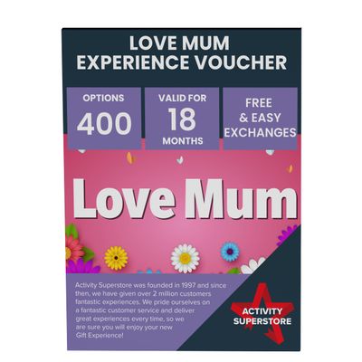 Activity Superstore Love Mum Gift Experience Day Voucher, Choose from 400 Options, Photoshoots, Sightseeing Tours, Dining Experiences, Driving, Adventure days, Mother's Day Gifts