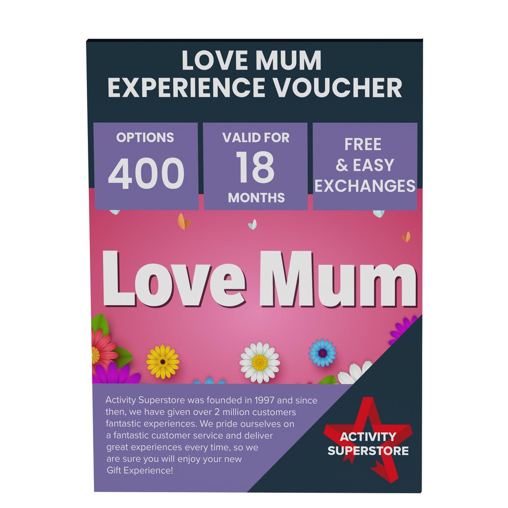 Activity Superstore Love Mum Gift Experience Day Voucher, Choose from 400 Options, Photoshoots, Sightseeing Tours, Dining Experiences, Driving, Adventure days, Mother's Day Gifts