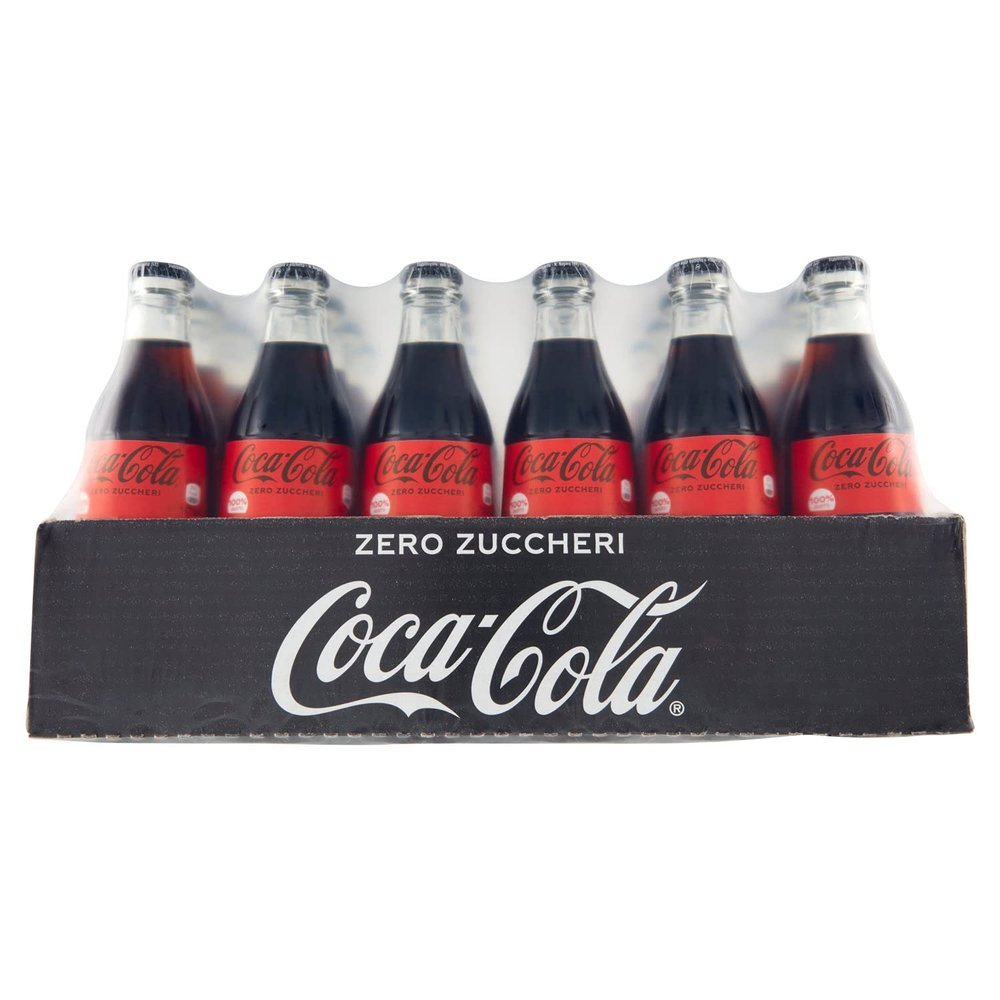 24x Coca-Cola Zero Zuccheri Italian Non-Alcoholic Drink Without sugars Glass Bottle 330ml Coca Cola Softdrink