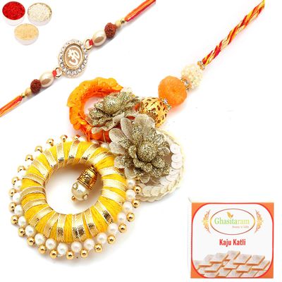 Ghasitaram Gifts Rakhis Online- Echoes of Care rm071 Bhaiya Bhabhi Rakhi with 400 GMS of Kaju katli