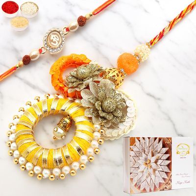 Ghasitaram Gifts Rakhis Online- Echoes of Care rm071 Bhaiya Bhabhi Rakhi with 200 GMS of Kaju katli