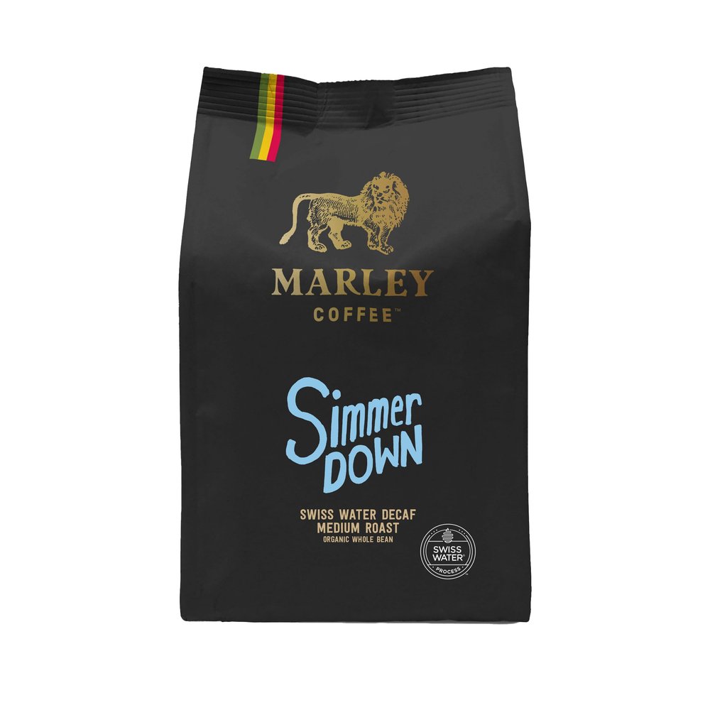 Swiss Water Decaf Medium Roast Organic Decaffeinated Coffee Beans 227g - Simmer Down Blend - Marley Coffee - From The Marley Family - For All Coffee Machines - Strength 3