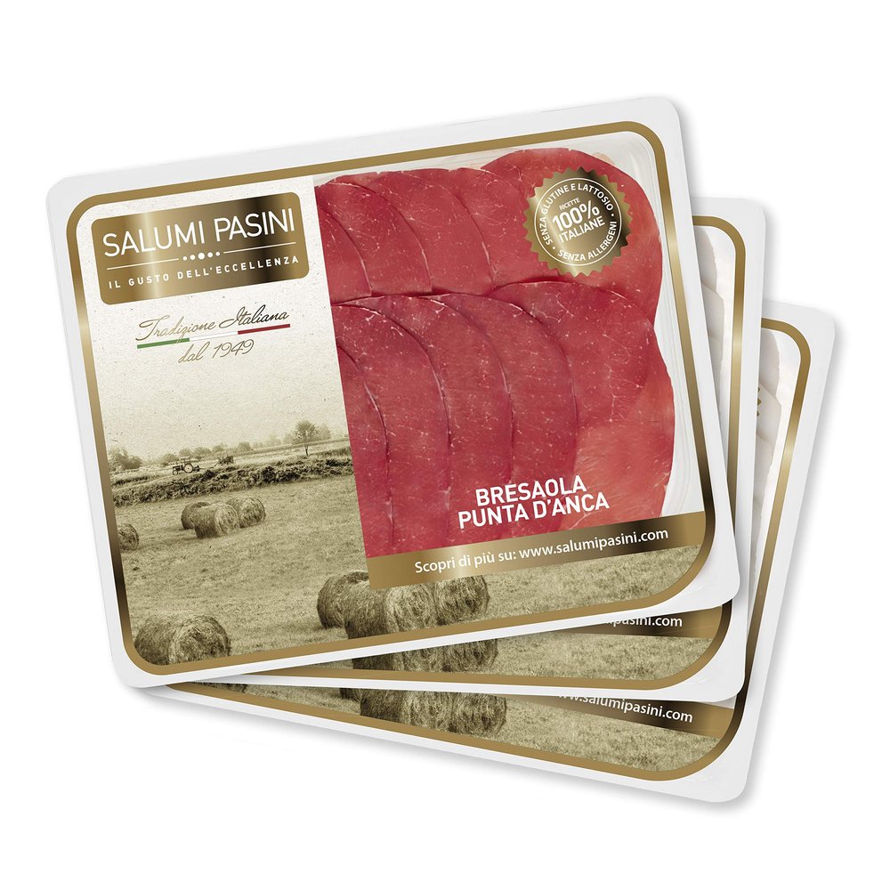 Bresaola Punta d'Anca Salumi Pasini | 3 Pre-sliced trays | 70 gr each | Gluten and Lactose free
