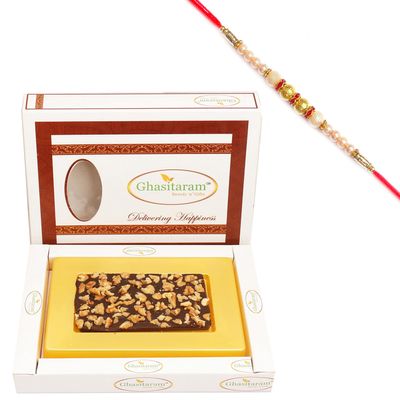 Ghasitaram Gifts Rakhi Gifts for Brothers Walnut Sugafree Chocolate Bark Small with Pearl Rakhi