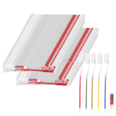 30 Pack Travel Toothbrush Set - Disposable Toothbrushes and Toothpaste (5 Colors)