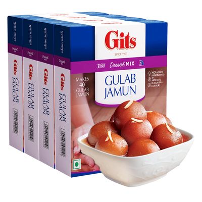 Gits Instant Gulab Jamun Dessert Mix, Pure Veg, Indian Dessert and Mithai, 800g (Pack of 4, 200g Each)