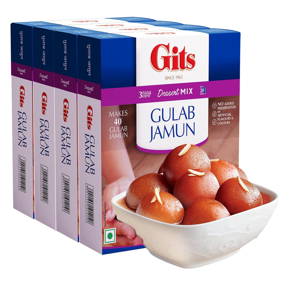 Gits Instant Gulab Jamun Dessert Mix, Pure Veg, Indian Dessert and Mithai, 800g (Pack of 4, 200g Each)