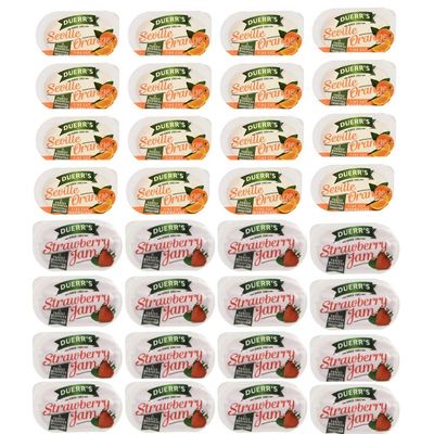 Seville Orange Marmalade and Strawberry Jam F Duerr & Sons Ltd 16x 20g of Each Flavour  Duerrs Jam and Marmalade Individual Portions  Camping Catering Food Solutions Vegetarian Gluten Free