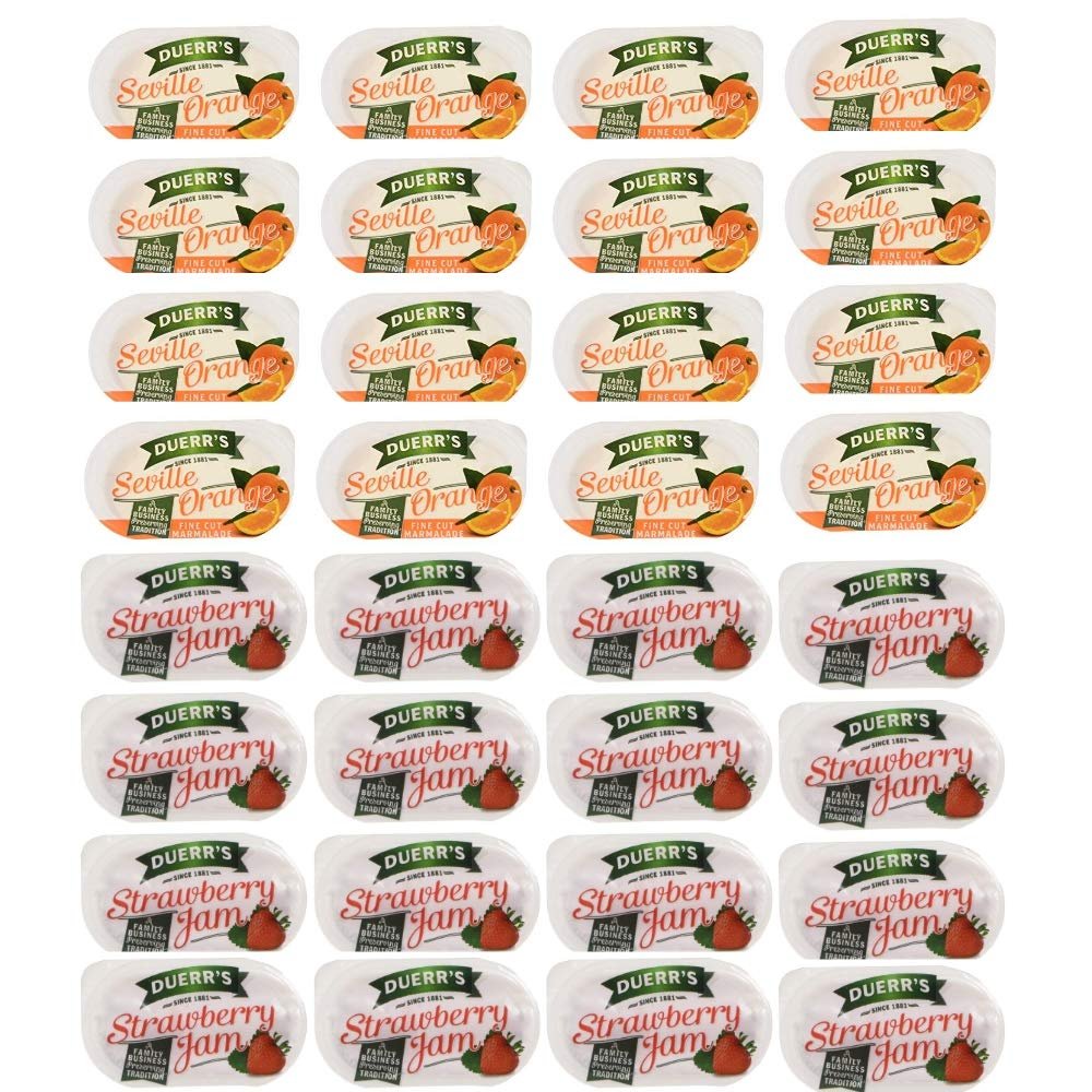 Seville Orange Marmalade and Strawberry Jam F Duerr & Sons Ltd 16x 20g of Each Flavour  Duerrs Jam and Marmalade Individual Portions  Camping Catering Food Solutions Vegetarian Gluten Free
