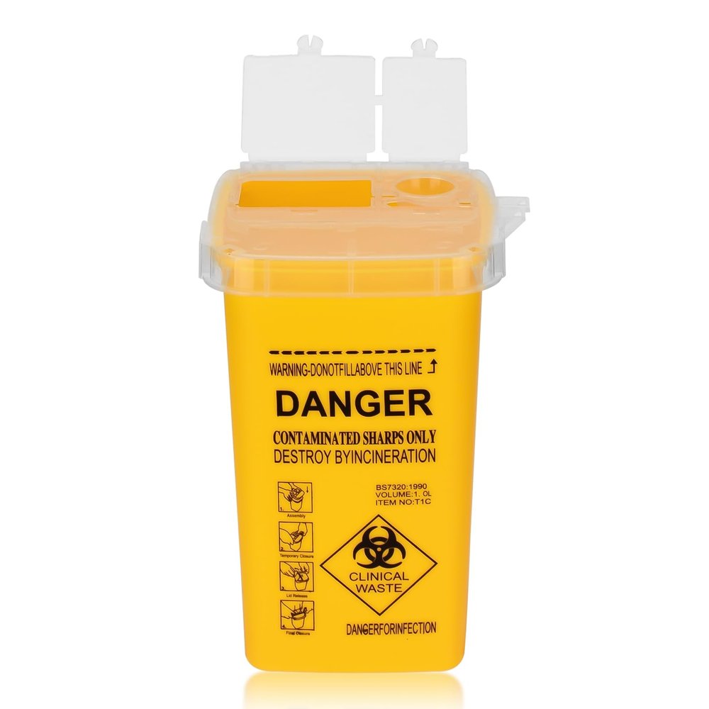 Sharp Container, ATOMUS 1L Tattoo Plastic Sharp Container Tattoo Medical Disposal Biohazard Needle Waste Box Safe Lock Container Tattoo Supplies (1pc yellow)