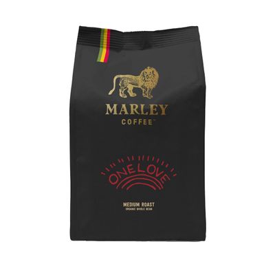 Marley Coffee Medium Roast Organic Coffee Beans 227g - One Love Blend - From The Marley Family - For All Coffee Machines - Strength 3
