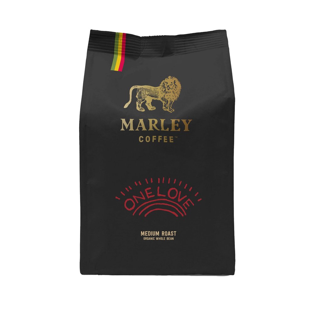 Marley Coffee Medium Roast Organic Coffee Beans 227g - One Love Blend - From The Marley Family - For All Coffee Machines - Strength 3