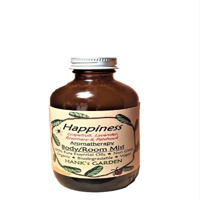 Happiness Aromatherapy Body Room Mist Spray - Lavender, Grapefruit, Rosemary, Patchouli - 100% Pure Essential Oils, Vegan, Organic, Non GMO, Cruelty Free (4 oz / 118.3 ml Refill)