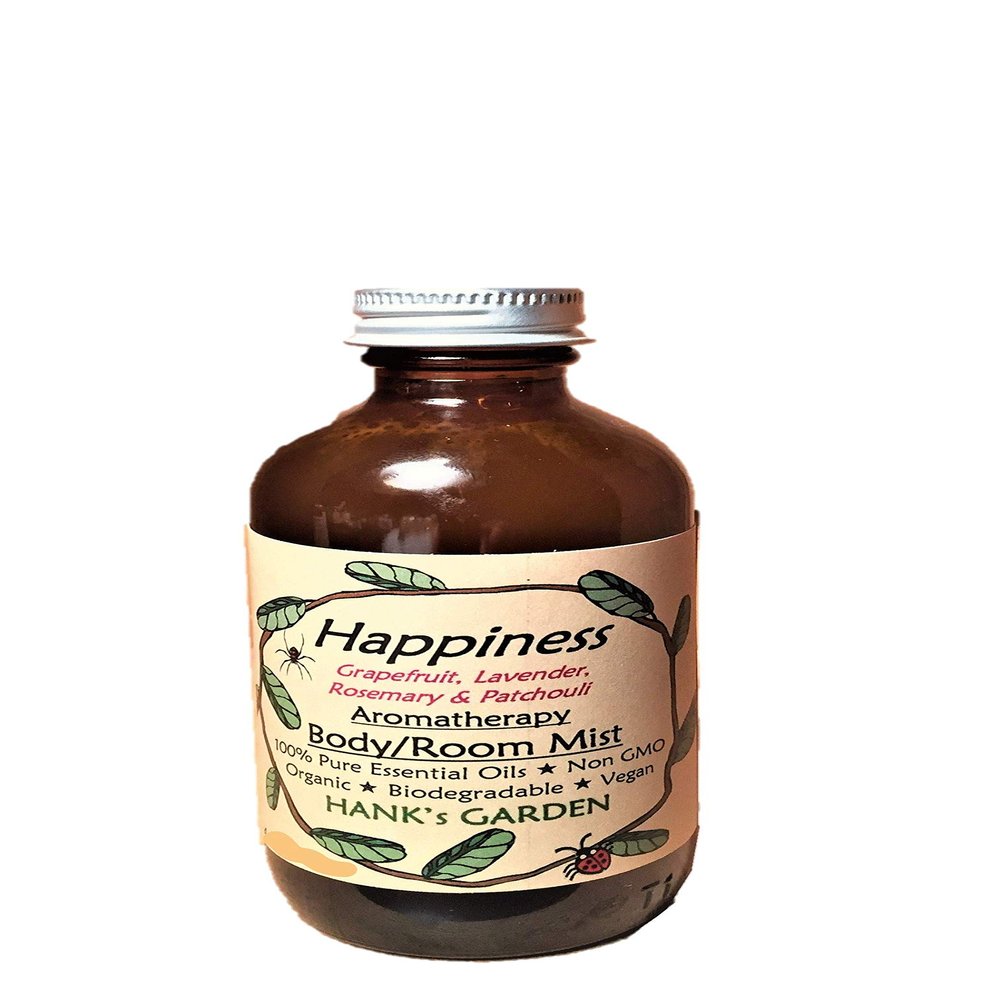 Happiness Aromatherapy Body Room Mist Spray - Lavender, Grapefruit, Rosemary, Patchouli - 100% Pure Essential Oils, Vegan, Organic, Non GMO, Cruelty Free (4 oz / 118.3 ml Refill)