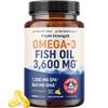 Triple Strength Omega 3 Fish Oil 3600 mg | EPA & DHA | Over 2100mg Omega-3 Fatty Acids | 1300mg EPA + 860mg DHA | Best Essential Fatty Acids | Premium Wild Caught & Burpless Fish Oil | 180 Ct view 1