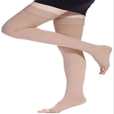 4 PCS Thigh High Compression Stockings for Varicose Veins | Compression Stockings | Effective Relief from Tightness & Muscle Soreness | Promote Venous Blood Flow | for Men & Women (Beige)
