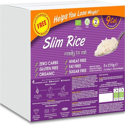 Eat Water Slim Pasta Zero Carbohydrate Enviro| Made from Organic Konjac Flour | Keto Paleo Diet and Vegan | Zero Sugar, Low Calorie Food Rice 270 g (Pack of 5),