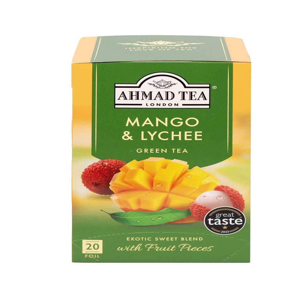 Ahmad Tea Green Tea | Mango & Lychee Green Tea | 20 Teabag Sachets | 1 Pack