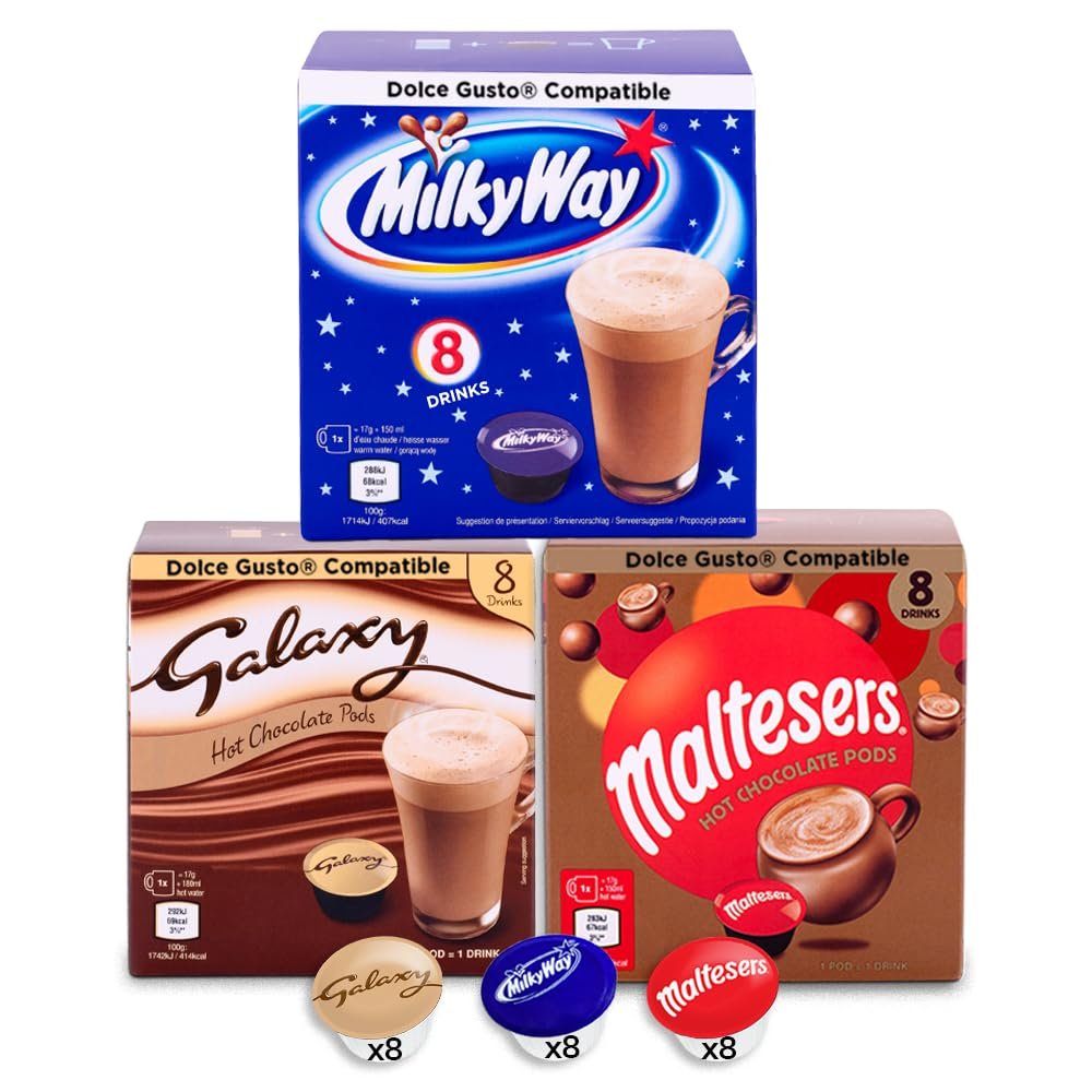 Galaxy, Milky Way & Maltesers Hot Chocolate - 24 Pods - 8 Pods of Each Flavour - Dolce Gusto Compatible