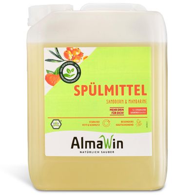 AlmaWin Eco Detergent Sea Buckthorn & Mandarin 5 L, Concentrate, for Radiantly Clean Dishes, Vegan