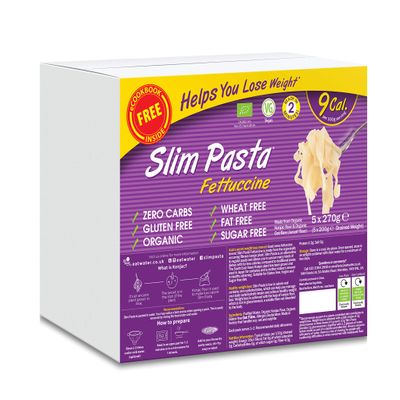 Eat Water Slim Pasta Fettuccine Zero Carbohydrate Enviro Pack of 5 * 270 Grams | Made from Organic Konjac Flour | Keto Paleo Diet and Vegan | Zero Sugar, Low Calorie Food