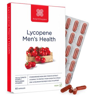 Healthspan Lycopene Men's Health 15mg (60 Capsules) | High Strength Formula for Men | 150mg Tomato Extract Providing 15mg Lycopene | with Zinc, Selenium & Vitamin E | Vegan