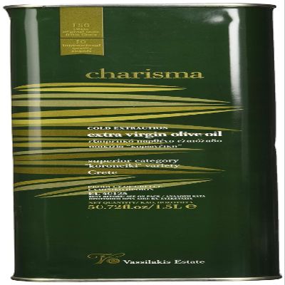 Vassilakis Estate Charisma  Greek Extra Virgin Olive Oil from Crete  1.5L Tin  Cold Extracted  Hand-Harvested Koroneiki Olives  Rich in Antioxidants  Low Acidity