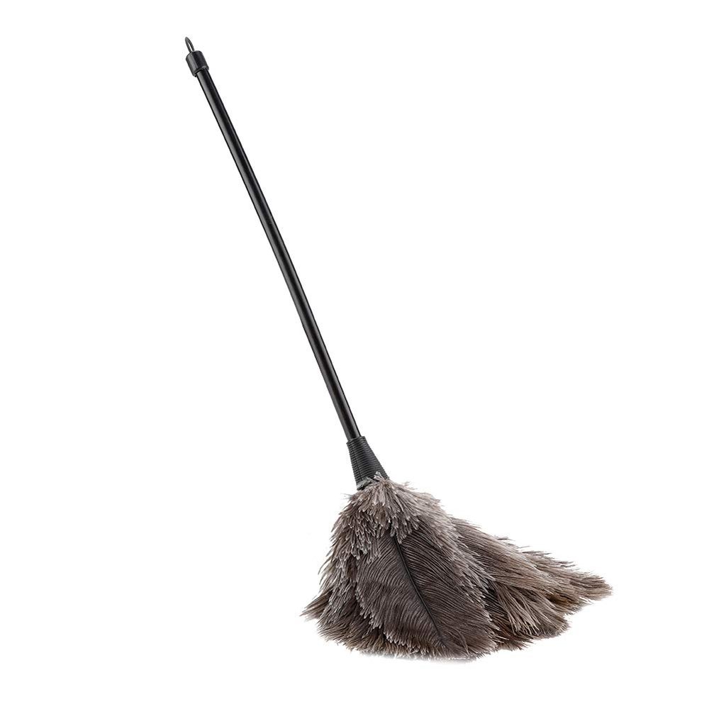 Alinory Duster Broom, Brown, Plastic & Ostrich Feather, Multipurpose Cleaning-Duster for Books, Keyboard, Decorative Articles, Washable, Reusable, 15.74in