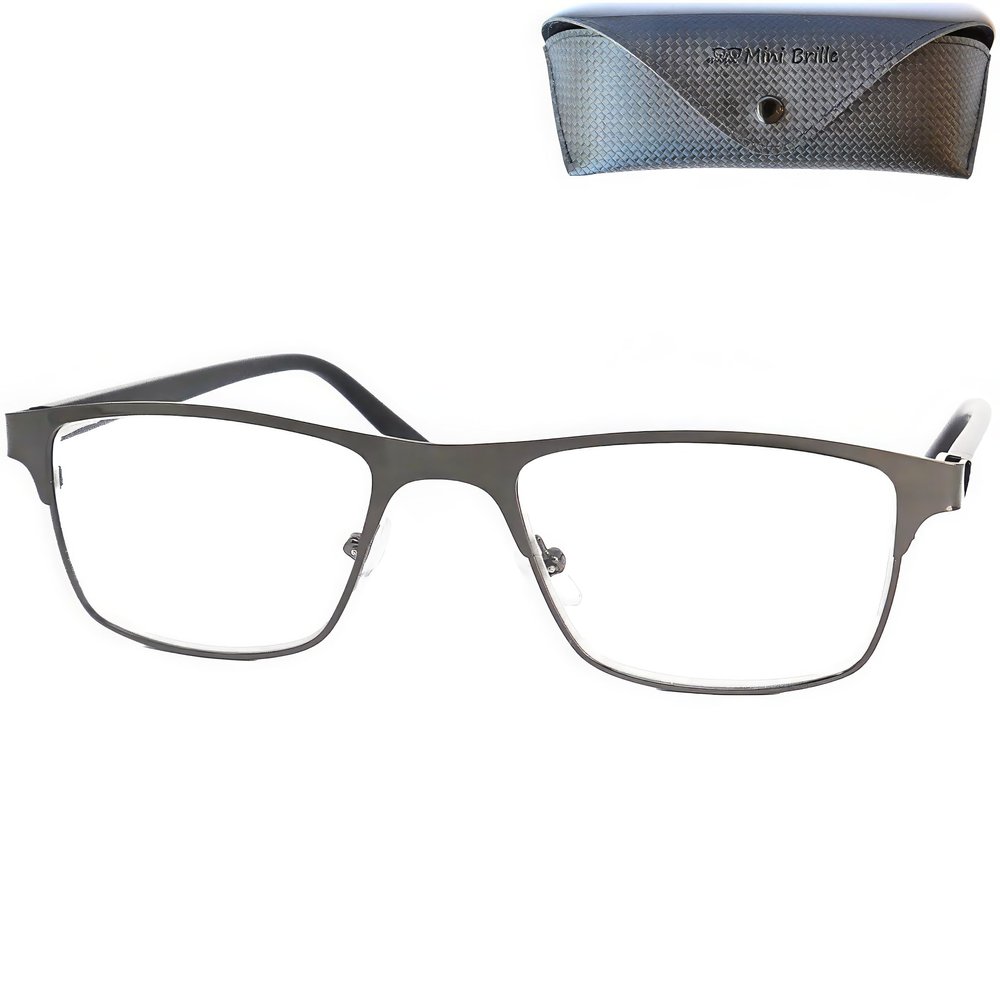 Mini Brille - Metal Blue Light Blocking Reading Glasses, Rectangle Lenses, FREE Case, Stainless Steel Frame (Graphite), Women and Men Anti Blue Light Filter +2.50 Magnification