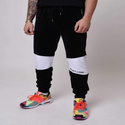 Project X Paris Mens Black & White Jogger Trousers Large 100% Polyester Contemporary Streetwear