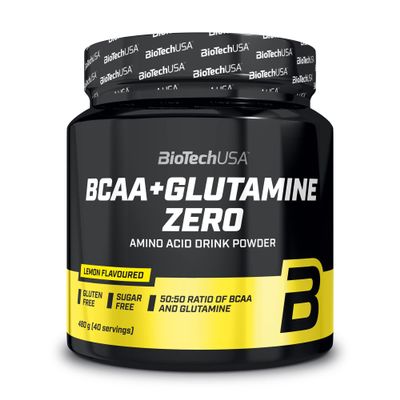 BioTechUSA BCAA + Glutamine Zero | 40 Servings | Vegan | Sugar-Free | Gluten-Free | 2:1:1 Ratio BCAAs | 480 g | Lemon