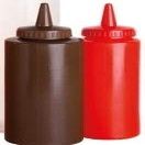 Pair of 8oz RED & Brown Sauce Bottles Approx. 19cm x 5cm (90223)