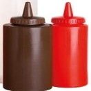 Pair of 8oz RED & Brown Sauce Bottles Approx. 19cm x 5cm (90223)