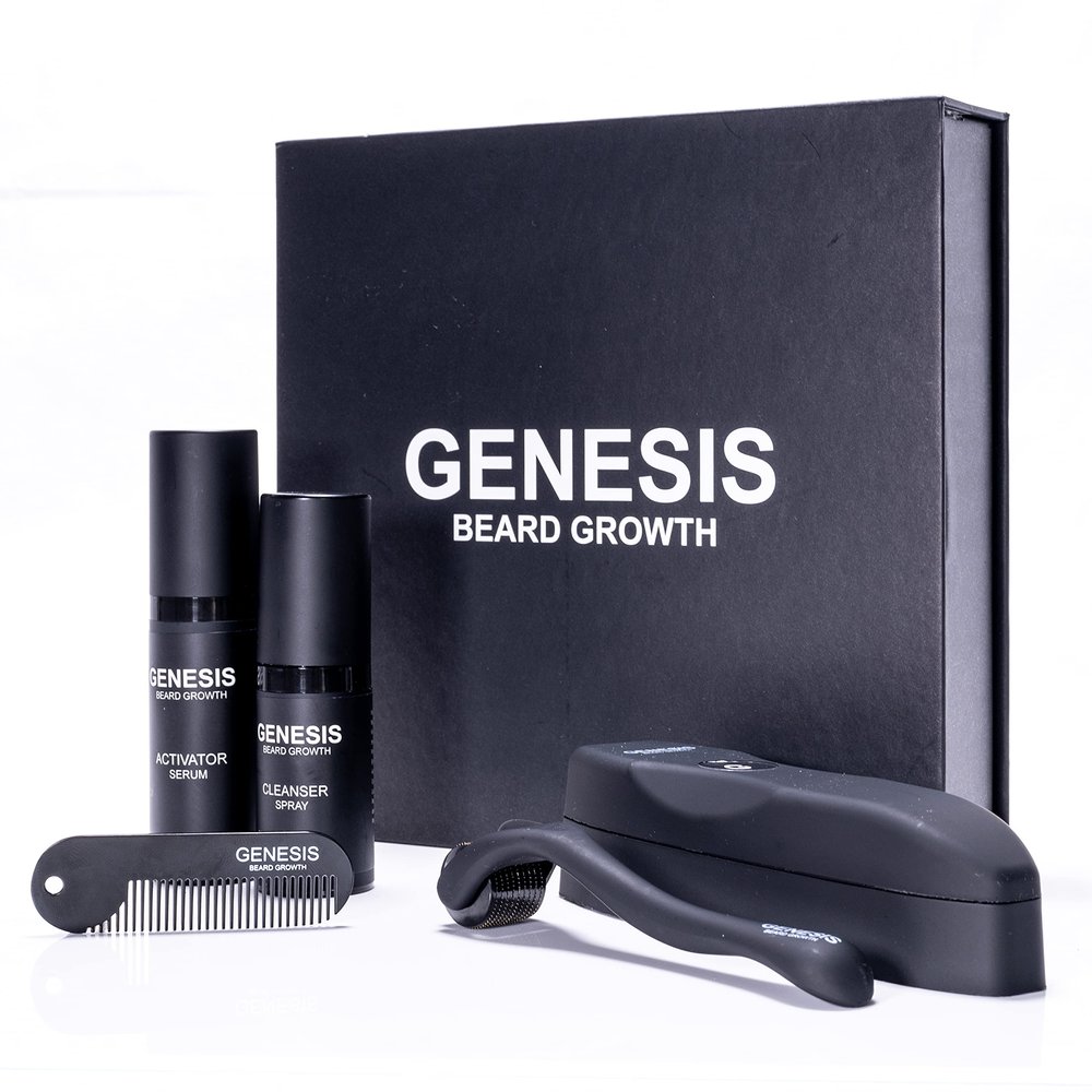 GENESIS Beard Growth Kit - Improved Beard Growth Kit for Men for Rapid Beard Growth, Beard Growth Activator Serum Beard Oil, Derma Beard Roller, Beard Comb, Best Gift for Men Him Dad Father Boyfriend
