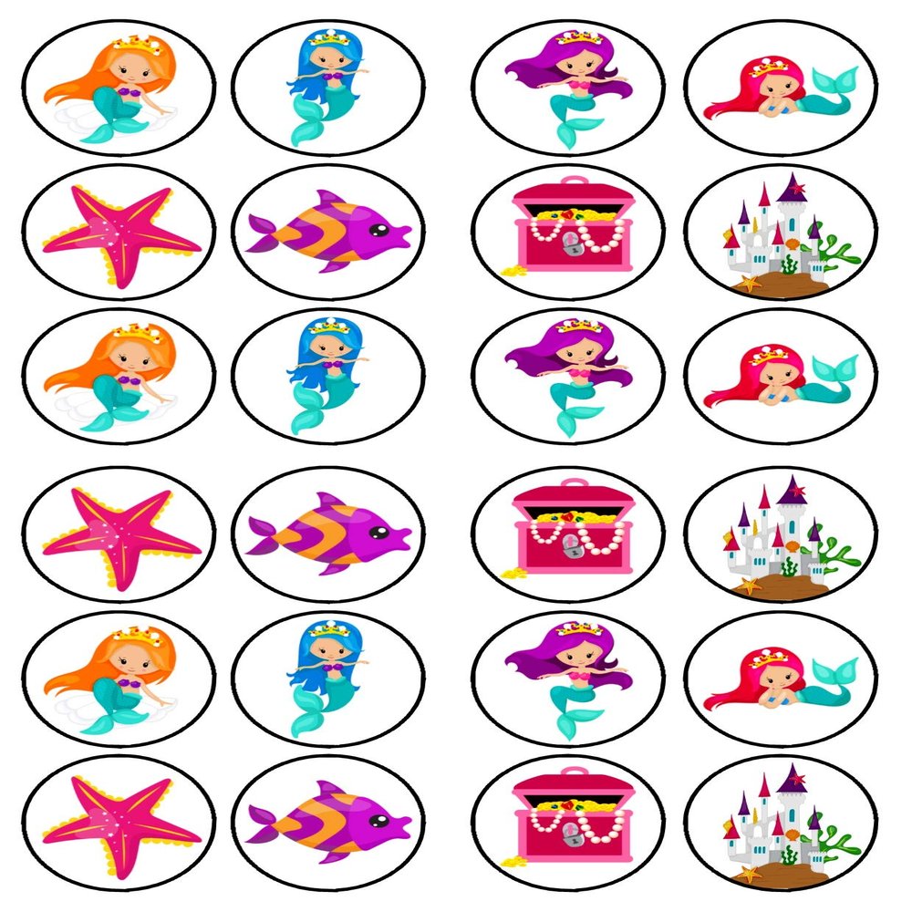24 Mermaid Party Under The Sea Theme #1 Edible Cupcake Toppers - Wafer Cake Decorations
