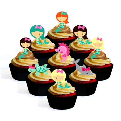 Mermaid Party Under The Sea Theme #2 Edible Cupcake Toppers - Wafer Cake Decorations (Pack of 12)