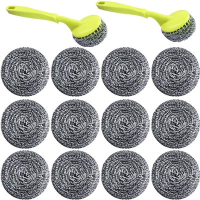 18 PCS Stainless Steel Sponges Scrubbers Cleaning Ball Utensil Scrubber Metal Scrubber Scouring Pads Ball for Pot Pan Dish Wash Cleaning for Removing Rust Dirty Cookware Cleaner with Handle (18 Pack)