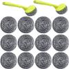 18 PCS Stainless Steel Sponges Scrubbers Cleaning Ball Utensil Scrubber Metal Scrubber Scouring Pads Ball for Pot Pan Dish Wash Cleaning for Removing Rust Dirty Cookware Cleaner with Handle (18 Pack) view 1