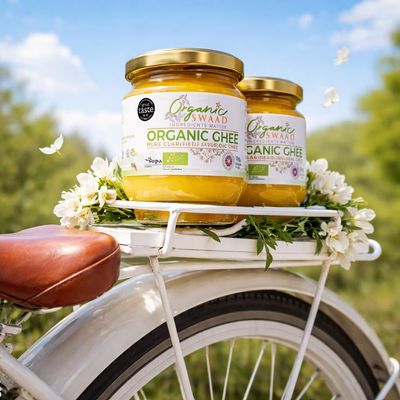 Great Taste 2020 Winner - Organic Certified - Grass Fed Cows English Ayurvedic Clarified Ghee by Organic Swaad 600g = 300g x 2 bottles