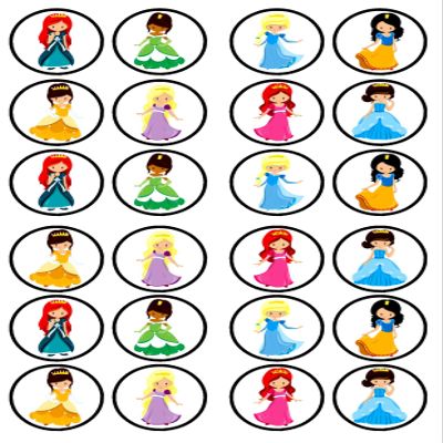 24 Princess Party Theme Edible Cupcake Toppers - Disc Wafer Cake Decorations
